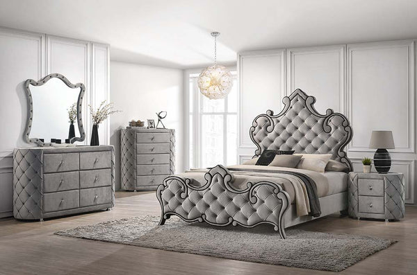 Perine - Queen Bed - Gray Velvet
