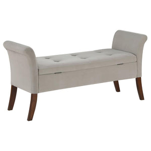 Farrah - Velvet Upholstered Rolled Arm Storage Bench - Beige