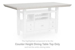 This counter height dining table top is made with rubberwood solids, ash veneer and MDF substrates. Pairs with other items in the series to make a dining table.<br><br><b>Additional Dimensions</b><br><ul><li>Assembled table: 0-"</li><li>Apron to floor: 33
