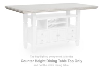 This counter height dining table top is made with rubberwood solids, ash veneer and MDF substrates. Pairs with other items in the series to make a dining table.<br><br><b>Additional Dimensions</b><br><ul><li>Assembled table: 0-"</li><li>Apron to floor: 33
