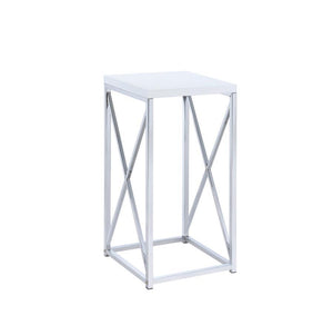 This the modern accent table oozes luxury and offers a sophisticated update to a simple silhouette. Decorated with X-shape details, the base is constructed of sleek lines in a bright, metallic finish. Dress up any living or sitting area with the crisp and