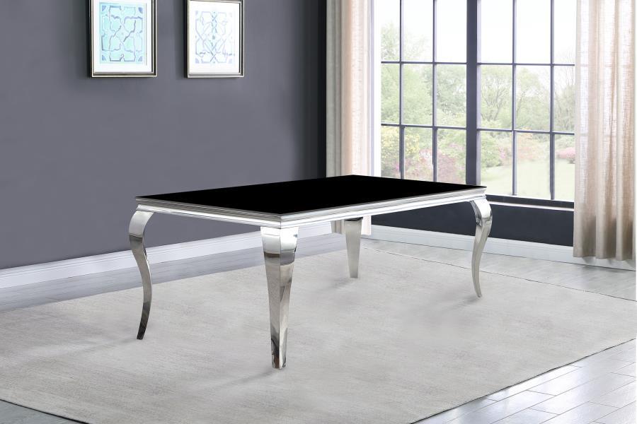 Glamorous with a luxurious touch, this elegant dining table makes the perfect addition to a formal dining space. With a mixed material design of durable stainless steel and glass, this dining table lends itself to several home decor styles. On each tradit