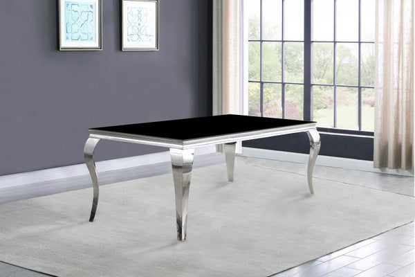  this elegant dining table makes the perfect addition to a formal dining space. With a mixed material design of durable stainless steel and glass