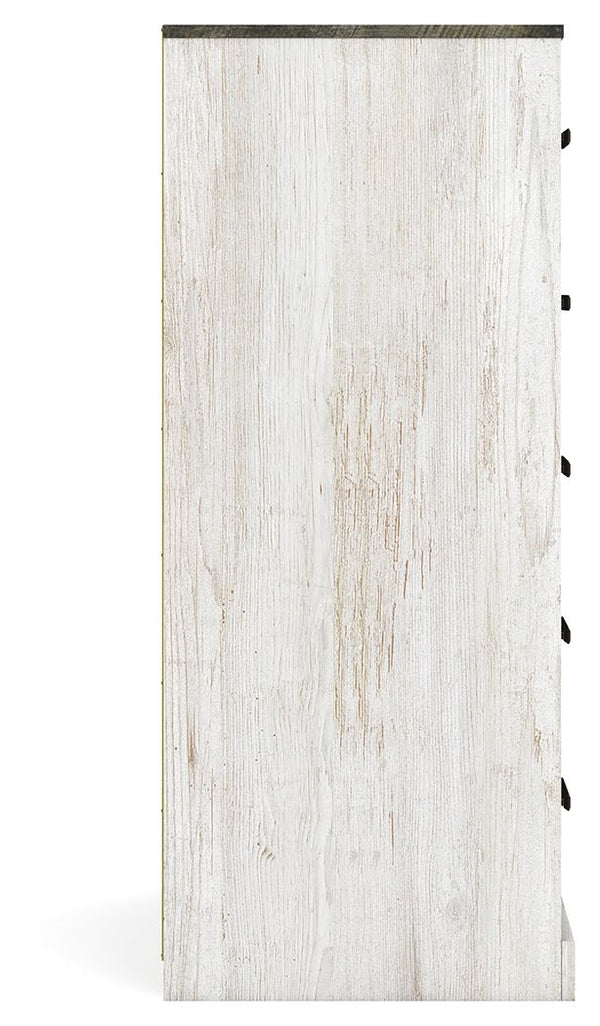 Shawburn - White / Black / Gray - Five Drawer Chest - Vinyl-Wrapped