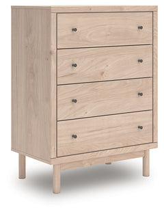 Looking for a chest of drawers that-'s both playful and practical for your little one? This piece is just the ticket. Its charming design and light wood finish create a whimsical and inviting atmosphere. Four smooth-gliding drawers provide plenty of stora