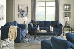 Talk about fine lines and great curves. Thatâ€™s the beauty of this living room setâ€”made to suit your appreciation for clean, contemporary style. <h4><b>Darcy - Blue - Sofa</b></h4> <table width=-"100%-"><colgroup><col style=-"width: 30%