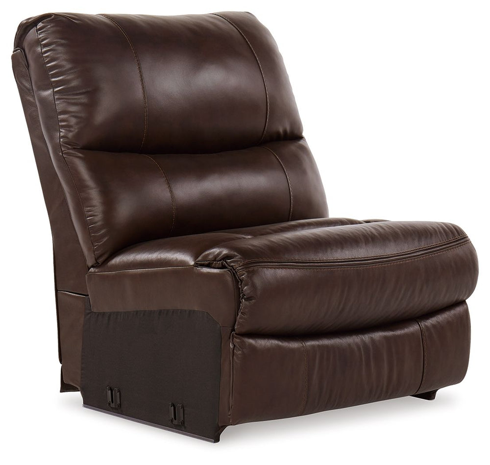 This armless chair is made with a combination of 100% top grain leather and faux leather upholstery. Pairs with other items in the series to make a sectional.<br/><br/><b>Product Features</b><ul><li>Compatible with other U82902 items, sold separately</li>