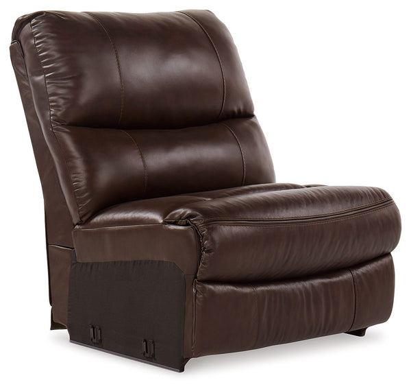 This armless chair is made with a combination of 100% top grain leather and faux leather upholstery. Pairs with other items in the series to make a sectional.<br/><br/><b>Product Features</b><ul><li>Compatible with other U82902 items, sold separately</li>