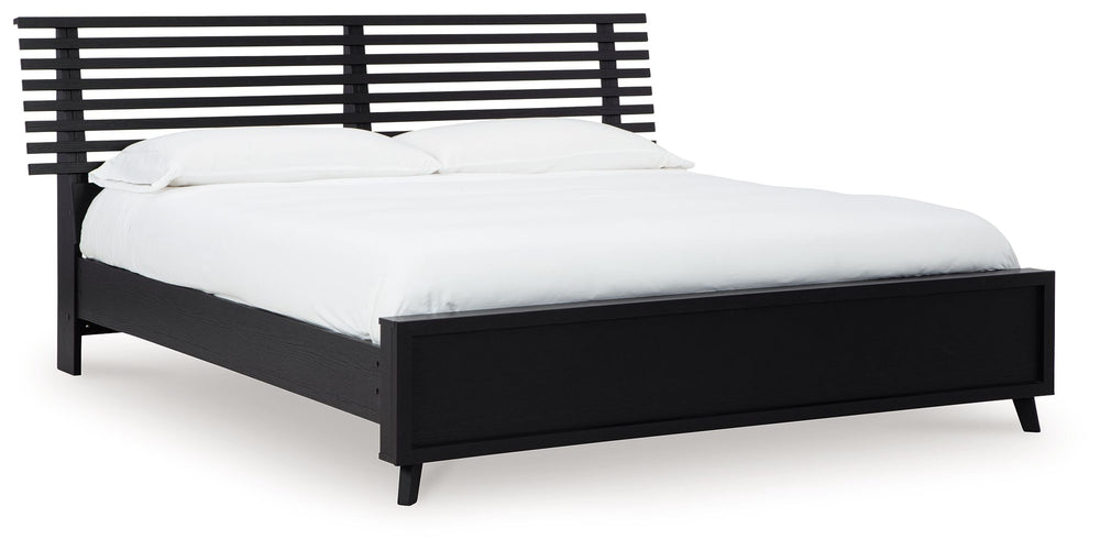 Sophisticated style for the savvy shopper. This panel bed prioritizes affordable, on-trend design. Its subtle replicated texture recalls the natural beauty of wood, highlighting the slatted styling. And a matte black finish savvily suits different approac