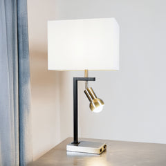 Illuminate your space with a sleek and contemporary design that perfectly blends form and function. This table lamp features a bold geometric frame in a matte black finish, contrasted beautifully by a brushed metallic accent for a touch of modern elegance