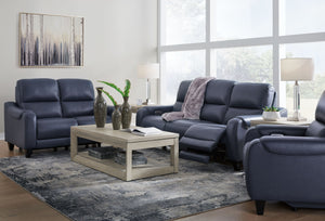 This power reclining sofa with matching loveseat and recliner set puts a sleek twist on laid-back living. It satisfies your desire for comfort without being bulky in design, thanks to subtly incorporated one-touch reclining and adjustable headrests. With 