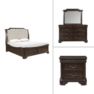 Uncover the Lyndhurst 4 pc bedroom set, a marvel of timeless design and enduring quality. This set features a stunning bed, 6-drawer dresser, mirror, and 2-drawer nightstand, all in rich walnut brown. Crafted from solid Acacia, Acacia veneers, and manufac