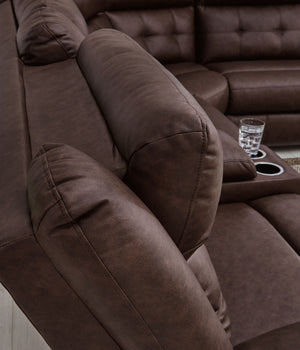 Punch Up - Walnut - 5-Piece Power Reclining Sectional With Storage Console