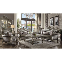 Versailles - Chair With 2 Pillows - Silver Synthetic Leather & Antique Platinum