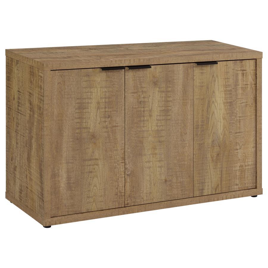 Infuse your space with the warmth of this rustic 3-door cabinet, an embodiment of both form and function. Crafted with meticulous attention to detail, it features engineered wood adorned with a mango wood-look laminate that captures the essence of reclaim