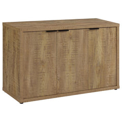 Infuse your space with the warmth of this rustic 3-door cabinet, an embodiment of both form and function. Crafted with meticulous attention to detail, it features engineered wood adorned with a mango wood-look laminate that captures the essence of reclaim