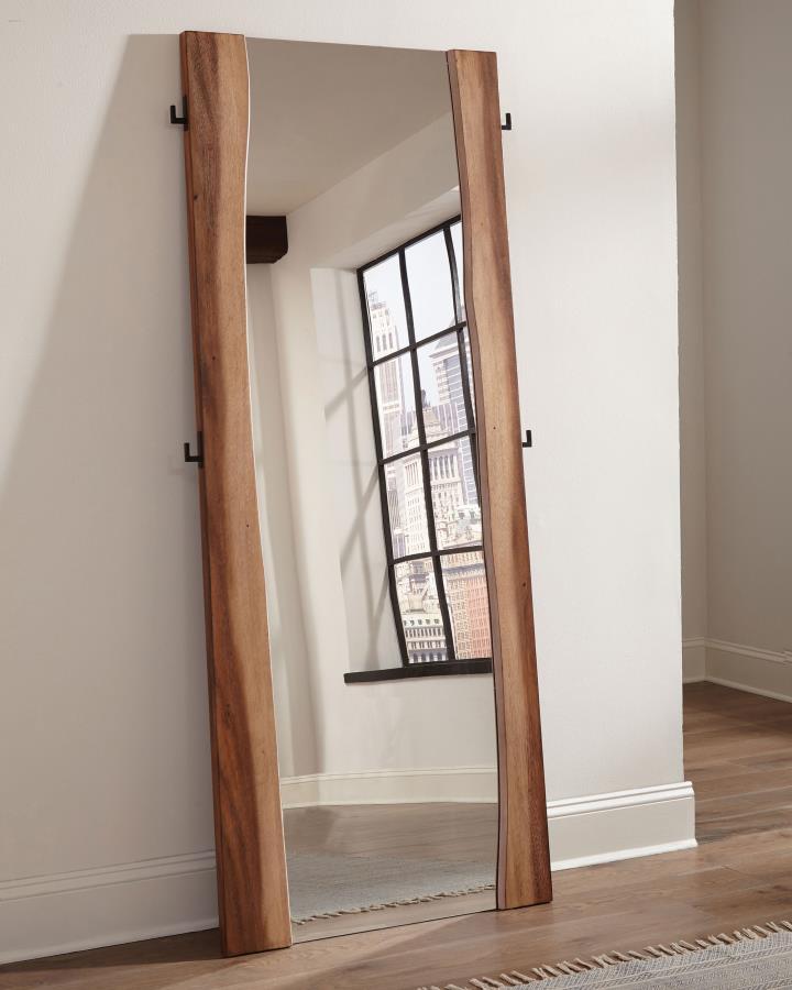 Put your best foot forward each and every day. This full-length floor mirror lets you walk out the door feeling confident from head to toe. Fashionable and functional, it features a striking wooden frame in an appealing, smokey walnut and coffee bean fini