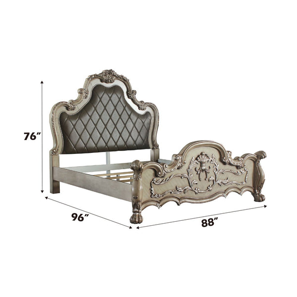Dresden - California King Bed - Vintage Bone White & PU - 76"