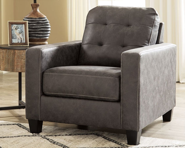  turn to this designer chair and ottoman. Wind down at the end of a long day when you sink into this canyon of comfort. <h4><b>Venaldi - Gunmetal - Chair</b></h4> <table width=-"100%-"><colgroup><col style=-"width: 30%