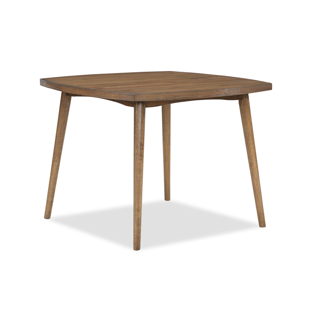 Bring mid-century charm to your dining space with this elegantly designed dining group, perfect for casual meals and stylish gatherings. The sleek, compact table features a warm woodgrain finish and softly rounded edges, creating a timeless look that blen
