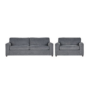 Introducing the Kylo 2 Piece Sofa and Cuddle Chair Set, a versatile and cozy addition to any living space. Crafted with 100% polyester Ash Gray easy-care fabric, this transitional set is at home in any dÃ©cor. Both pieces feature square arms and attached 