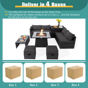 Deliver in 5 boxes  may arrive on the different days(White/Turquoise/Black)<br>Deliver in 4 boxes  may arrive on the different days(Gray/Red/Navy) <br>2 bags of screws are packed in the different boxes (1 bag of screws in the fire pit table box and anothe
