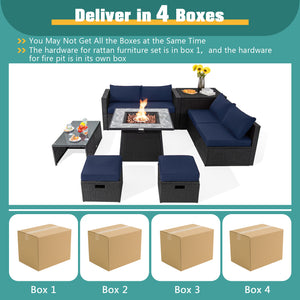 Deliver in 5 boxes  may arrive on the different days(White/Turquoise/Black)<br>Deliver in 4 boxes  may arrive on the different days(Gray/Red/Navy) <br>2 bags of screws are packed in the different boxes (1 bag of screws in the fire pit table box and anothe