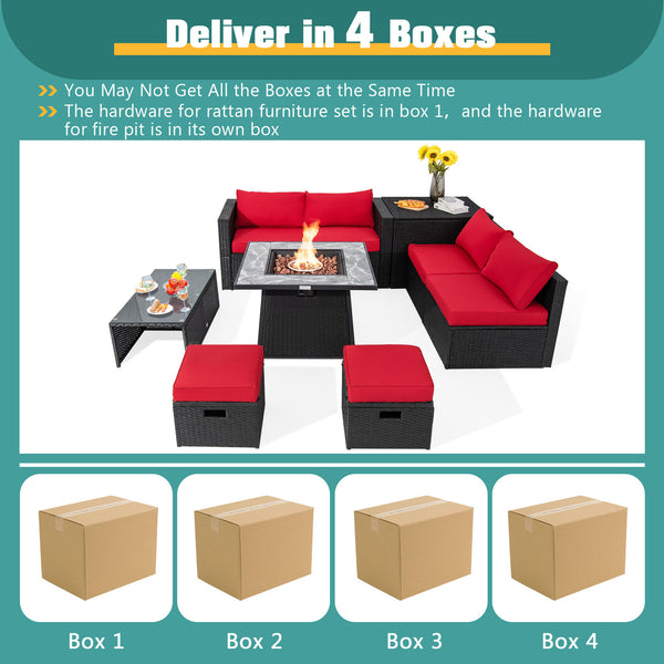 Deliver in 5 boxes  may arrive on the different days(White/Turquoise/Black)<br>Deliver in 4 boxes  may arrive on the different days(Gray/Red/Navy) <br>2 bags of screws are packed in the different boxes (1 bag of screws in the fire pit table box and anothe