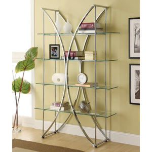 Bookcases X-Motif Chrome Finish Bookshelf with Floating Style Glass Shelves