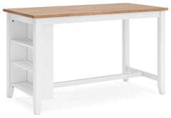 Complement your homeâ€™s simply relaxed sensibility with this counter height dining table. A crisp white hue offers a chic contrast to the natural wood tone, for a neutral look that vibes with a variety of aesthetics. Built-in storage shelves keep kitchen
