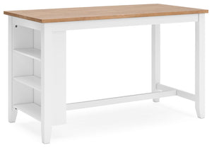 Complement your homeâ€™s simply relaxed sensibility with this counter height dining table. A crisp white hue offers a chic contrast to the natural wood tone, for a neutral look that vibes with a variety of aesthetics. Built-in storage shelves keep kitchen