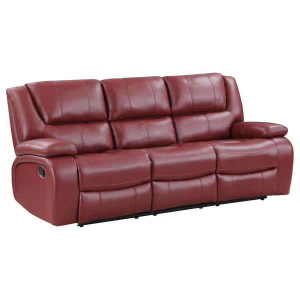  enjoying a smooth red leatherette upholster