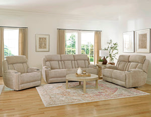 Comfort meets innovation in this inspired Power Sofa, Loveseat & Recliner. The perfect choice for creating a relaxing environment, this stylish model features a smooth motorized reclining motion at just the touch of a button. Integrated beverage holders i