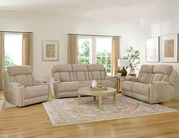 Comfort meets innovation in this inspired Power Sofa, Loveseat & Recliner. The perfect choice for creating a relaxing environment, this stylish model features a smooth motorized reclining motion at just the touch of a button. Integrated beverage holders i