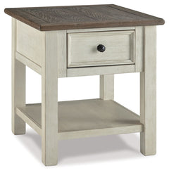 Whether your style is farmhouse fresh, shabby chic or country cottage, youâ€™ll find this end table dressed to impress. Its two-tone, gently distressed finish pairs weathered oak with antique white for that much more quaint character. Charming elements in