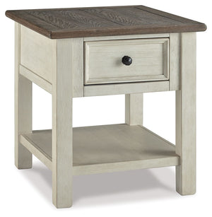Whether your style is farmhouse fresh, shabby chic or country cottage, youâ€™ll find this end table dressed to impress. Its two-tone, gently distressed finish pairs weathered oak with antique white for that much more quaint character. Charming elements in