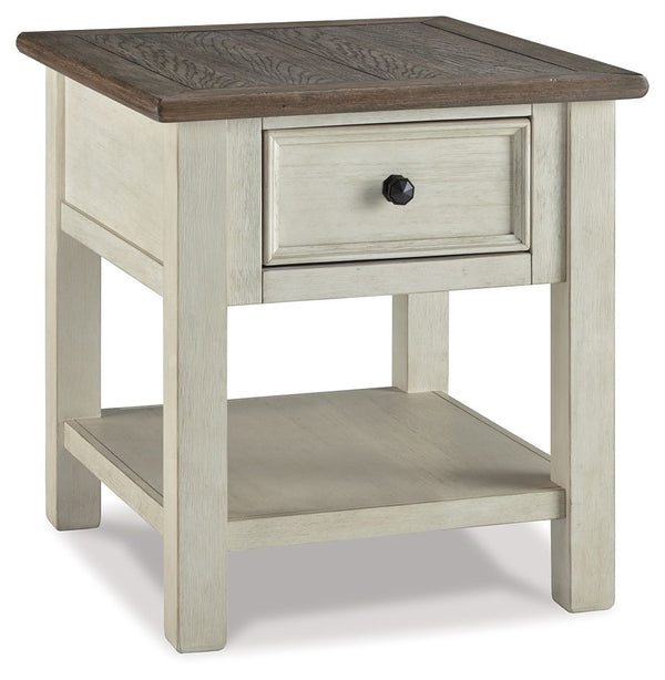 Whether your style is farmhouse fresh, shabby chic or country cottage, youâ€™ll find this end table dressed to impress. Its two-tone, gently distressed finish pairs weathered oak with antique white for that much more quaint character. Charming elements in
