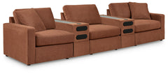 Looking cool and contemporary is great. But when it comes down to it, youâ€™re all about low-maintenance lounging. With the performance fabric on this sectional with audio system, cleaning spills is a breeze. Its customizable modular design caters to your
