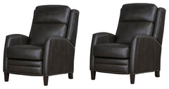 The Vermont pushback recliner offers a luxurious and effortless manual pushback recline feature, allowing you to easily find the most comfortable position for relaxation. It is upholstered in soft leather with custom matching and features decorative nail 