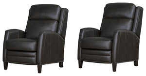 The Vermont pushback recliner offers a luxurious and effortless manual pushback recline feature, allowing you to easily find the most comfortable position for relaxation. It is upholstered in soft leather with custom matching and features decorative nail 