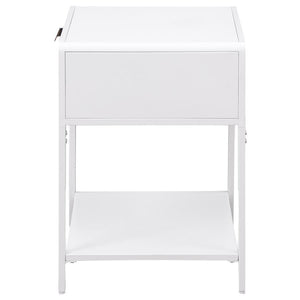 Amherst - 1-Drawer Radio Weave Rattan Metal Side Table - White