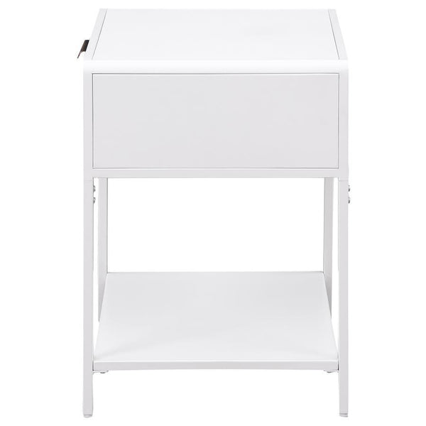 Amherst - 1-Drawer Radio Weave Rattan Metal Side Table - White