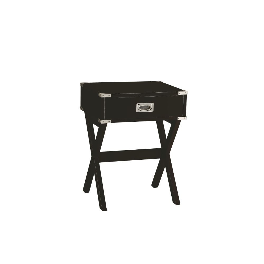 Bring the trending campaign style into your home with this updated Babs end table. With featuring of metal corner strapping and flush mount drawer pull which is true to the style. It is also offered in three colors to expand the options of this timeless d