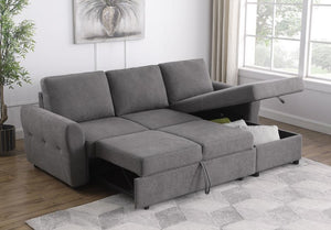 Samantha - Upholstered Storage Sleeper Sectional Sofa - Gray