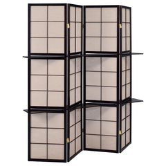 A hint of nature-'s earth ambiance makes its way into a decor classic. Ideal for a large space, this four-panel screen adds a functional bonus as well as a delightful artistic plus. Four panels join with hinges to accommodate varying configurations. They 