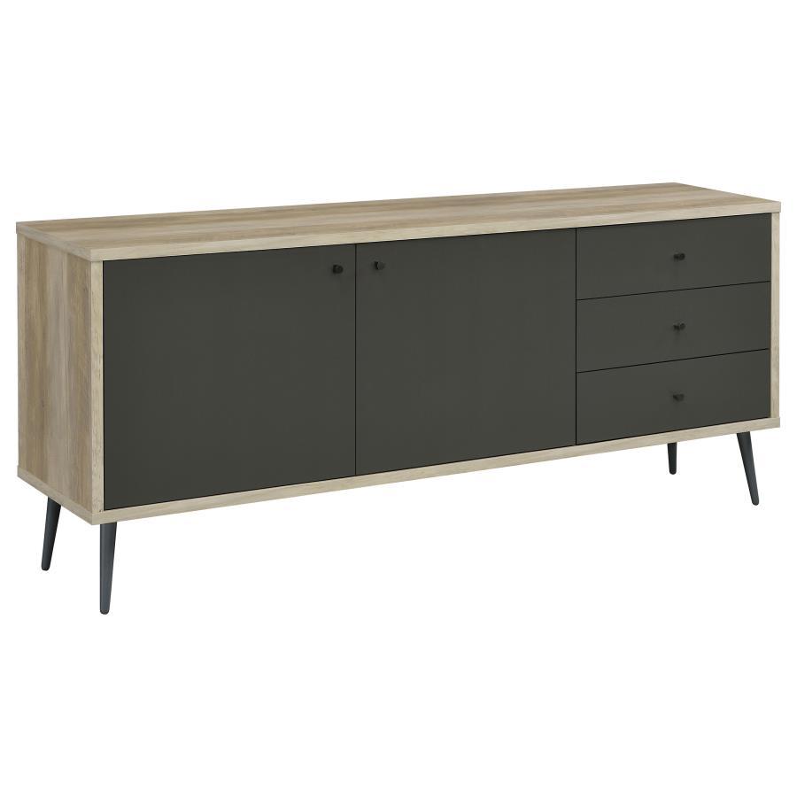 Light, airy energy and minimalist Scandi design combine to create a chic storage solution for any room. A modern accent cabinet features a pine wood finish case that-'s cool and neutral, perfect for a living or dining room. Door and drawer fronts add a co