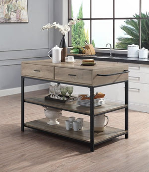 KD Table Top Thickness: 15mm Metal Tube(Leg): 40 x 20mm Metal Tube(Shelf): 20 x 20mm<br/><br/><b>Product Features</b><ul><li>KD Rectangular Kitchen Island</li><li>Metal Base</li><li>Storage: 2 Drawers & 2 Tier Shelf</li><li>Case: 1Pc/1Ctn</li><li>Finish: 