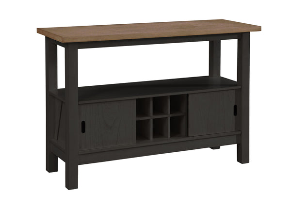 Enhance your dining or entertaining space with this sleek and functional server, designed to bring style and organization to your home. Featuring a rich, two-tone finish, the warm woodgrain top contrasts beautifully with the deep, bold base for a modern y