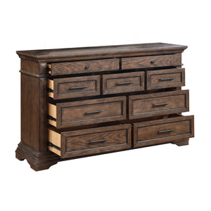  this dresser promises durability and a robust presence in any room. The rich walnut finish
