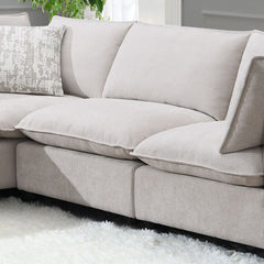 Marisa - Modular Armless Chair - Beige Boucle<br/><br/><b>Product Features</b><ul><li>Seat Construction: Full Foam</li><li>Wooden Inner Frame</li><li>Loose Seat & Back Cushion</li><li>KD Legs</li><li>Wooden Legs</li><li>Feather Down & Cotton Filled</li></